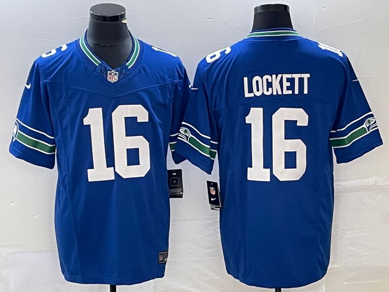 Men Seattle Seahawks #16 Lockett Nike Royal Throwback Player Game NFL Jersey